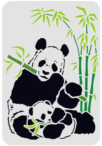 FINGERINSPIRE Panda et Bambou Dessin Peinture Pochoirs Modèles 29.7x21cm Pochoirs Panda Maman et Bébé en Plastique Pochoir de Décoration Réutilisable pour Peinture sur Bois, Sol, Mur et Tissu