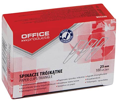 OFFICE PRODUCTS 18082525-19 Büroklammern Metallbriefklammern Dreieckig Silbern/Vernickelt/Papierverpackung / 25 mm - 1000 Stück (10 x 100)/ in Praktischer Aufbewahrungsbox/Paper Clips