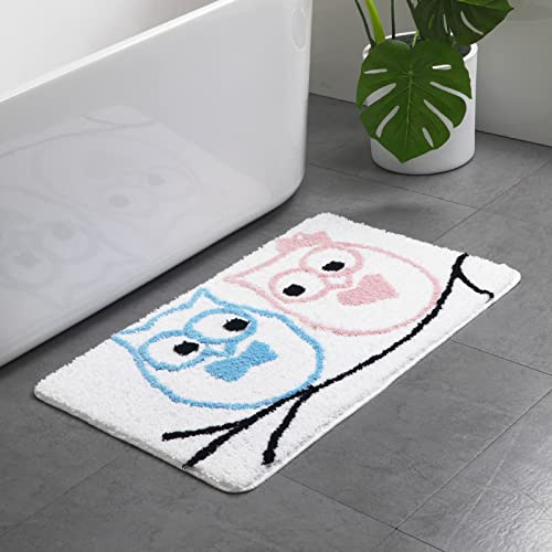 LNXSESN Badezimmerteppich Eule Rosa Blau Badematte Flauschig Mikrofaser Badvorleger rutschfest Duschvorleger Schnelltrocknend Badteppich Waschbar Badmatte Verdicken Badematten & Badteppiche 50x80cm