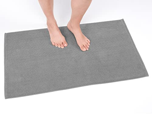 Cotton Paradise 100% Cotton Non Slip Bath Mats for Bathroom, 17x24 inch Soft Absorbent Quick Dry Machine Washable Floor Bath Mat, Light Grey
