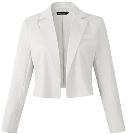 Beninos Womens Long Sleeve Open Front Cropped Blazer Jacket (806 White, M)