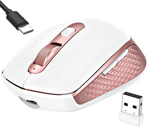GALENMORO Mouse USB Bluetooth per dispositivi multipli Ricevitore wireless ricaricabile 2.4Ghz Mouse ergonomico Mouse Bluetooth silenzioso senza fili per laptop Tablet Windows Mac PC - Rosa