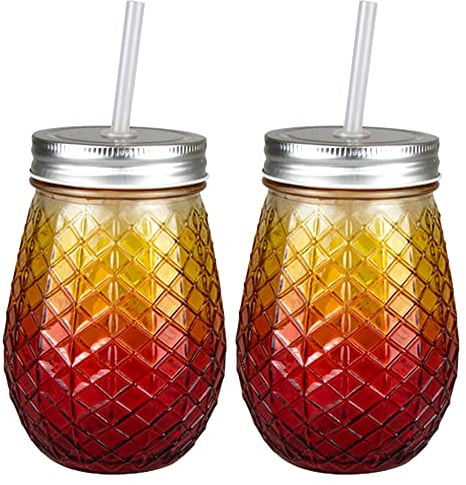 Tazas de 450 ml con tapas y pajitas, color rojo y amarillo, con 2 vasos