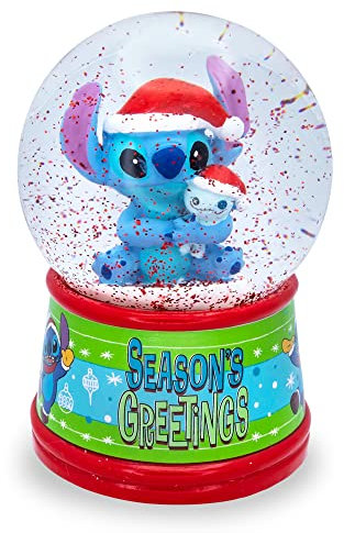Disney Lilo & Stitch Season's Greetings Boule à neige lumineuse avec paillettes tourbillonnantes | 15,2 cm de haut