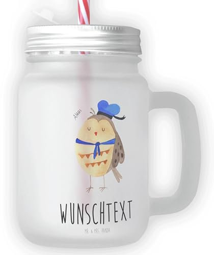 Mr. & Mrs. Panda Personalisiertes Trinkglas Mason Jar Eule Matrose - Personalisierte Geschenke, Seefahrer, Personalisiertes Mason Jar, Ehe,