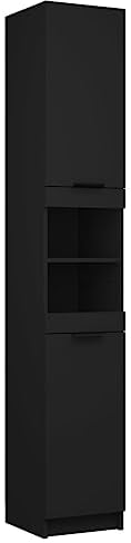 vidaXL Armoire de Salle de Bain Noir 32x34x188,5 cm Bois d'ingénierie, Meubles de Salle de Bain, lavabo de Salle de Bain, Armoire de Toilette