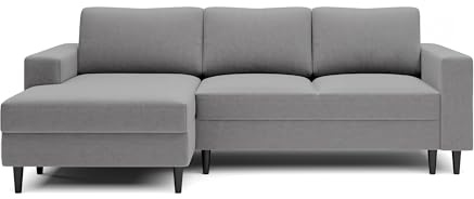 Selsey - Nalika L-förmiges Eckschlafsofa mit einem Behälter aus grauem hydrophobem Velours auf der linken Seite