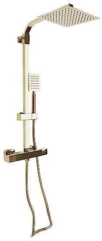 Système de douche anti-calcaire avec thermostat - Douche à effet pluie - Colonne de douche en laiton - Doré - Pour hôtels, appartements, grands KTV, clubs, etc