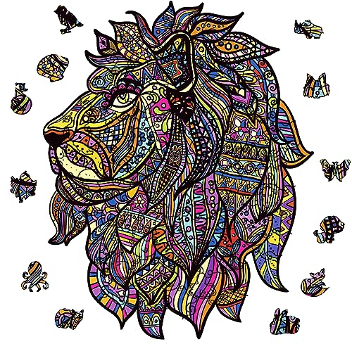 GLOBLELAND 120Pcs Lion Wooden Jigsaw Puzzles for Adults 12.3x9.8inch Colorful Animal Wooden Puzzles for Children Anniversary Birthday Gift