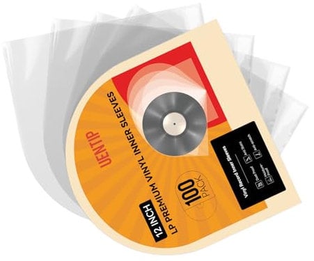 100-Pack Vinyl Sleeves Inner -12 Vinyl Record Protective Sleeves - Protect Your LP Albums from Scratches, Dirt & Dust - No-Acid Exterior Disc Cover (inner Sleeves-Round Bottom)