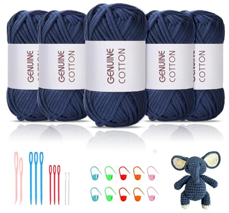 Maxee 5X50g Dickes Garn Baumwolle zum Häkeln, Chunky Häkelgarn für Anfänger, Kein Geteiltes Häkeln Amigurumi Wolle, Klobiges Baumwollgarn Einfaches Strickgarn zum Häkeln Stricke