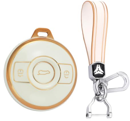 KUNIO Schlüsselhülle Passt für Mercedes Benz SMART Fortwo 1 Brabus 1 Benz SMART 2022 2023 Schutzhülle TPU Schlüsselcover Schlüsseletui Schlüsselanhänger 3 Tasten B Weiß