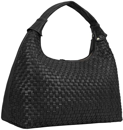 ANTONIO VALERIA Addison Damen Tote Bag aus geflochtenem Leder, Geflochtenes Schwarz, Tragetasche