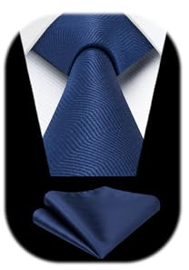 HISDERN Krawatte Navy Blau Klassische Hochzeit Krawatte mit Einstecktuch Set Formal Elegante Taschentuch Business Party