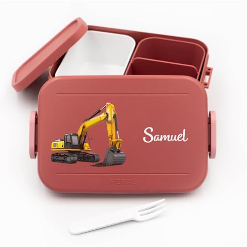 Lunchbox Kinder Bagger für Mepal - Lunchbox Kinder mit Trennwand Name, Kindergarten, Schule - Alles für den Schulanfang - Personalisierte Brotdose Bagger - Brotdose mit Namen