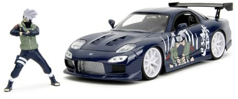 Jada Toys Naruto Auto Mazda RX-7 1993 (20 cm) mit Kakashi Hatake Figur (7 cm) - Modellauto mit Teilen zum Öffnen, Spielzeug-Set aus Metall für Fans und Sammler ab 8 Jahre