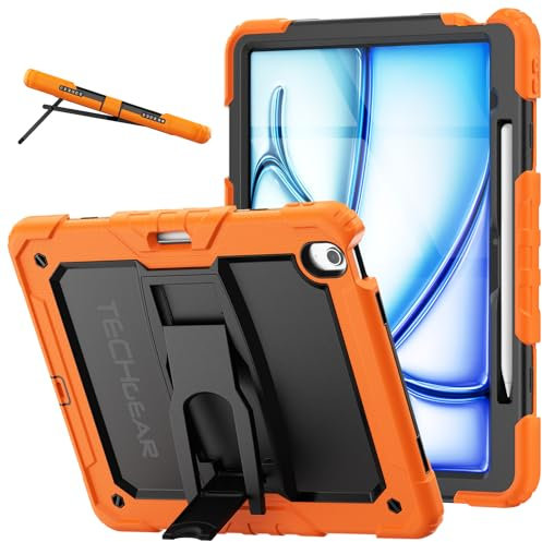 TECHGEAR ArmourSHIELD - Funda para Apple iPad Air de 13 pulgadas M3/M2 (2025/2024), cuerpo completo, resistente, a prueba de golpes, con soporte plegable y protector de pantalla, color naranja