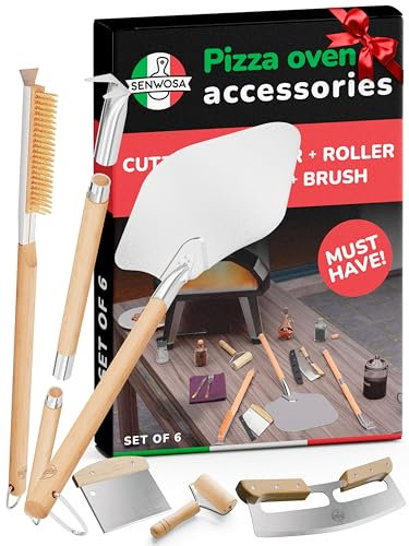 Senwosa Premium Pizza Oven Accessories Kit - 6-Piece Set for Home Pizza Making: Includes Pizza Peel, Oven Brush, Bubble Popper Turner, Rocker Cutter, Dough Roller & Scraper