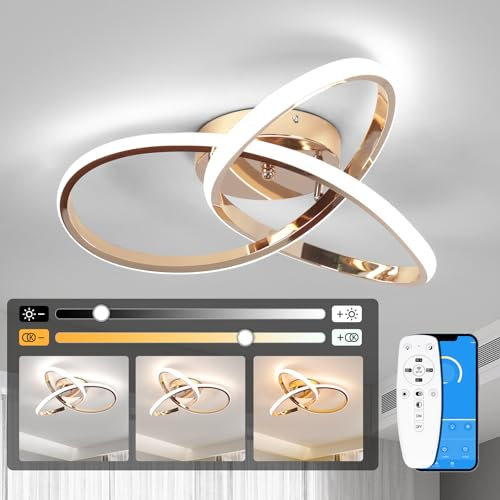 EIDISUNY Led Ceiling Light Dimmable, Modern Lamp with Remote Control, Minimalist Lights for Bedroom, Kitchen, Living Room, Office, Hallway - 42W, Rose Gold, 40cm, 3000K-6000K