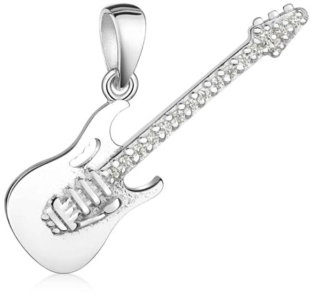 MATERIA by Matthias Wagner Damen Anhänger E-Gitarre 925 Sterling-Silber mit Zirkonia Steinen - wahlweise mit Kette KA-86