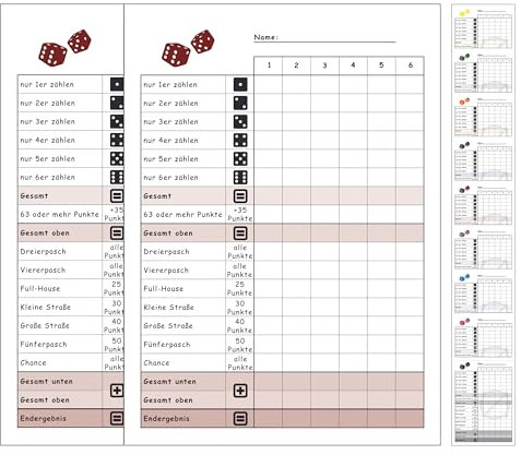 DiceCupFlex Würfelspiel Block Din A6 mit 50 Seiten Würfelblock, Spielblock, Ersatzblock Design (2 Stück Dunkelrot)