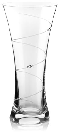 DIAMANTE Grand vase trompette « tourbillon » évasé avec cristaux Swarovski – 29 cm