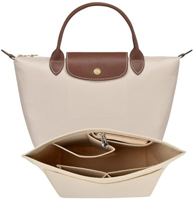 Shengxi Organiseur de Sac à Main pour Longchamp Poignées Longues et Courtes Organiseur de Sac Fourre-tout en Feutre Organisateur de Sac Multi-poches pour Téléphone Clés Tasse (Beige, S)