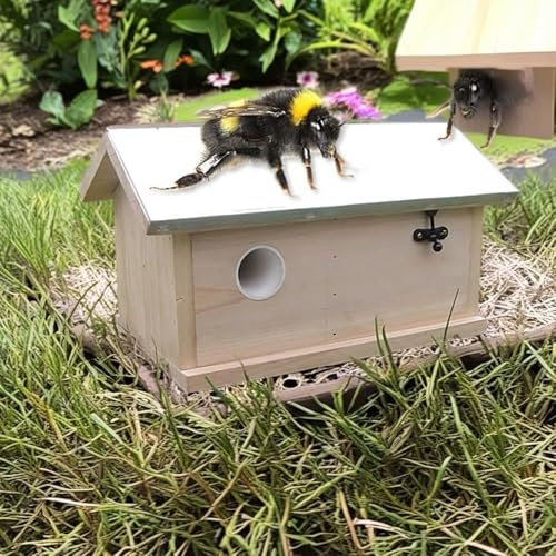Mucola Hummelhaus aus Holz 28,5x15,5x17cm Hummelkasten Nistkasten | wetterfestes aufklappbares Dach | Insektenhaus Insektenhotel Hummelnistkasten Hummelhotel