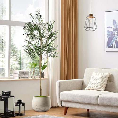 Olivo artificial, 180 cm, árbol de olivo sintético para interiores y exteriores con tronco de madera natural y hojas realistas para decoración del hogar, sala de estar, dormitorio, balcón, oficina
