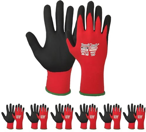 Ruvigrab - Guante de Trabajo de Nitrilo con elastane, Anti-Grasas y aceites, jardineria, Trabajos de Construcción o Agricultura, Guantes Trabajo Hombre y Mujer