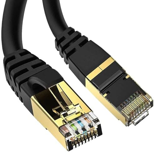 ATEK 1m Cat 8 Ethernet Cable – High-Speed 40Gbps 2000MHz RJ45 LAN Patch Cord Network Cables with Gold-Plated Connectors, Compatible with Internet, Router, Smart TV, PC & Laptop Black