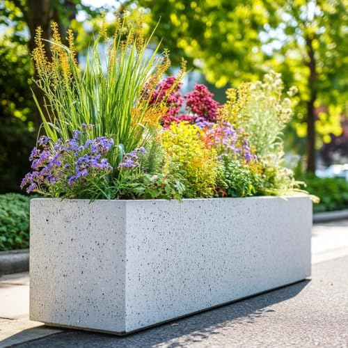 Tulipy 1.2m/1m/75cm/70cm Zinc Galvanised Trough Planter | No Assembly Needed | Lightweight (Textured Grey Stone, L75cm x W32cm x H32cm)