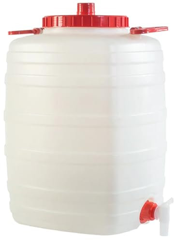 EffeDecor - Bidone per Alimenti Liquidi e Oli 5/10/15/20/25/50 Litri in Polietilene Atossico con Rubinetto,Coperchio e Manici Ideale per Uso Alimentare Comodo e Resistente (50 LT - Manico in plastica)