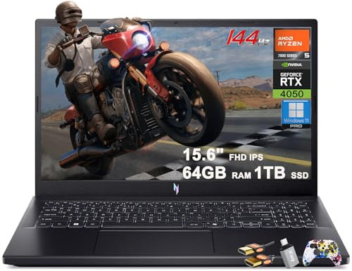 acer Nitro V 15 Gaming Laptop 15.6 FHD IPS 144Hz AMD 6-core Ryzen 5 7535HS 64GB DDR5 1TB SSD GeForce RTX 4050 Backlit USB-C Win11Pro w/ICP Accessory