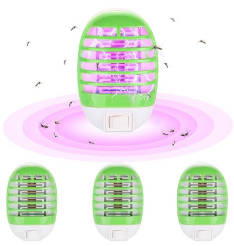 PLLYPE Mückenlampe Steckdose, 4 Stück Insektenvernichter Steckdose, Mückenschutz Steckdose, UV-Insektenfalle Fliegenfalle, Elektrisch Insekten Mückenfalle für Fliegen, Mücken, Motten, Küche, Indoor
