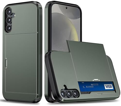 Beajew Coque Portefeuille pour Samsung Galaxy A56/A36 avec Porte-Cartes, Étui de Protection Téléphone Double Couche Antichoc, Fente Cachée Coulissante, TPU+PC Housse Portefeuille -Vert Militaire