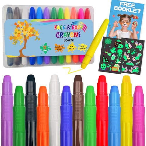 12 Colores Pinturas Cara Para Niños, Seguridad No TóXica Pintura Facial, Lavable, Crayones De Maquillaje Ideal Para Halloween, Cosplay Fiesta Y Party, Navidad, Pintura Corporal Embarazadas.