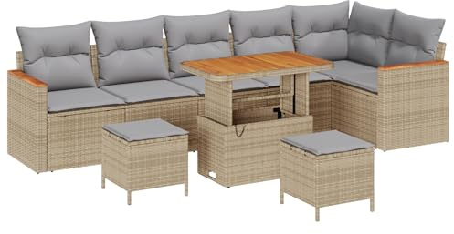 vidaXL Garten-Sofa-Set mit Kissen mit Speicher Beige Poly Rattan, Garten und Terrasse, moderner modularer Stauraum-Sofa, UV-beständige Möbel, Kissen-Sitzgruppe