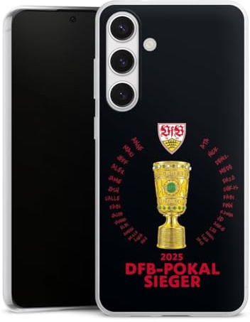 Slim Case kompatibel mit Samsung Galaxy S 24 + Silikon Handyhülle transparent Hülle extra dünn VfB Stuttgart Pokal Offizielles Lizenzprodukt