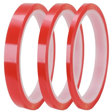 3 Rolls Double Sided Tape (3mm, 6mm, 9mm), 15m Strong Double Sided Red Tape | Thin Red Liner Super Strong Sticky Self-Adhesive Tape for Mobile Repair Screen Assembly Crafting DIY Projects, Red Liner Tape