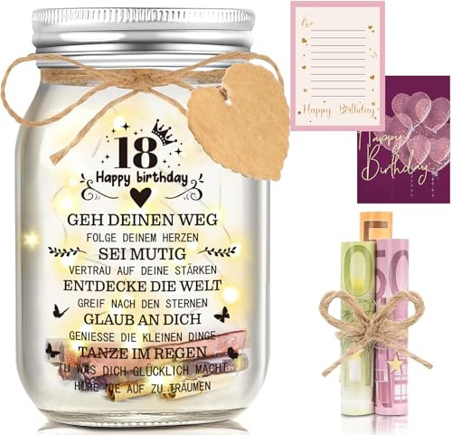 Hiipeefeel Money Gift 18th Birthday Girl, LED Bottle Light, Money Gifts Packaging Birthday, 18th Birthday for Girls, Boys, Wife, Best Friend, Sister, Family