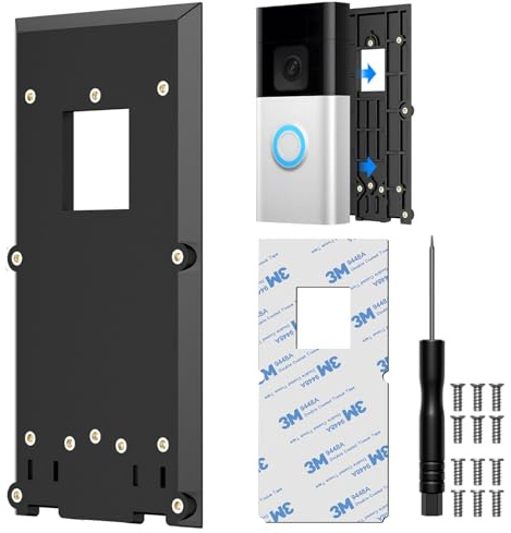 No-Drill Ring Doorbell Mount for Ring Video Doorbell 1/2/(2020 Release)/3/3 Plus/4 & Battery Doorbell Plus/Pro – Strong Adhesive Backplate Holder for uPVC Doors, Flats, Office & Student Accommodation