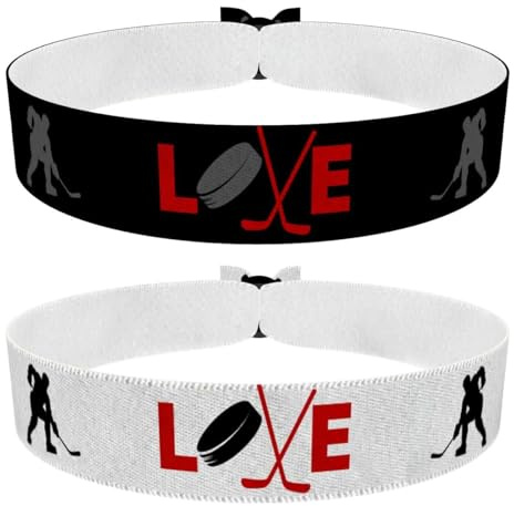 Druck-Palast Eishockey Stoffarmband Set schwarz und weiß - Satin Armbänder - Eishockey Fanartikel - Sportaccessoires - modisches Armband für Damen und Herren - Eishockey Merchandise