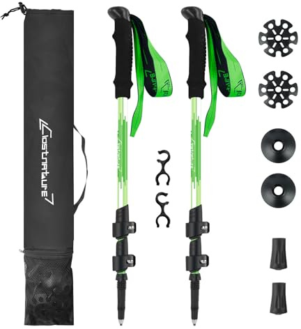 Clostnature Wanderstöcke Kinder Teleskop - Verstellbare Trekkingstöcke | 2 Stück Leichte Walking Stöcke aus Aluminium für Wandern, 50-96 CM, Komfortabler Griff mit Handschlaufe, Wechselbare Aufsätze