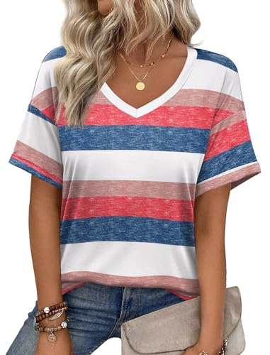 Zeagoo Women's T-Shirts V Neck Short Sleeve Tops Basic Tshirt Summer | Casual Tee Shirts Loose Floral Blouse Top