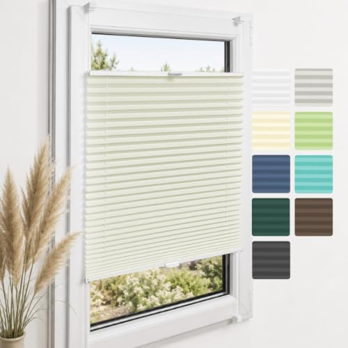 Home-Vision Premium Plissee ohne Bohren Klemmfix Vanille B60 x H120cm | Faltrollo mit Klemmträger Lichtdurchlässig Rollo Leinenoptik Blickdicht Sonnenschutz Jalousie für Fenster & Tür