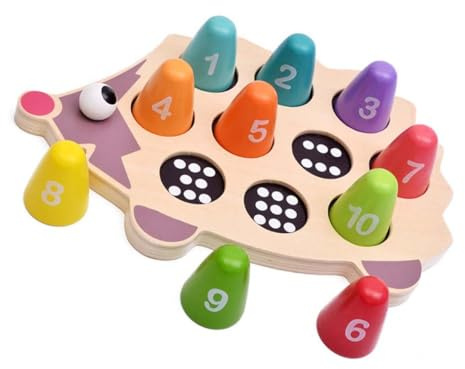 FOYTOKI Holz Igel Puzzle Lernspielzeug aus Umweltfreundlichem Holz mit Abgerundeten Ecken für Kleinkinder Pädagogisches Zahlen und Farbzuordnungsspiel der Hand Augen Koordination