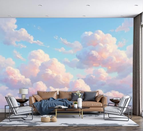 DACRWEKZ Nuages Dans Le Ciel Papier Peint Panoramique Peinture À L'Huile De Nuages Papier Peint Soie Raccord Poster Geant Mural 450x356cm pour Salon Chambre d'enfants restaurant Décoration Murale