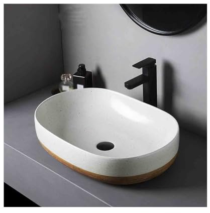 Bacino Arte Lavandino da esterno in ceramica for bagno e interno, vintage, con piedistallo, accessori, grande lavabo patio, ovale Lavabo vanità