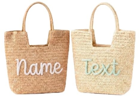 GMDLSK Sac de Plage en Paille Tressée Personnalisable avec Prénom – Cabas d‘Été en Vannerie – Sac à Main pour Vacances, Plage et Shopping – Cadeau pour Femme, Maman, Amie